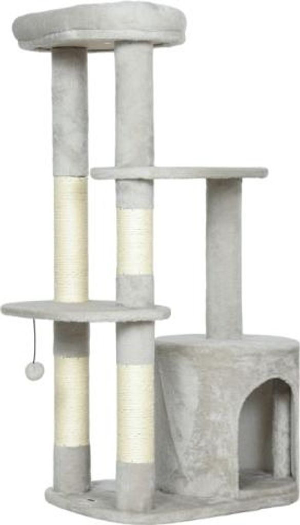 Katzenturm Hellgrau Kratzbaum 60x45x114 cm Mit Hoehle Sisalstaemme Plattform Mehrstoeckig Fuer Katzen Unter 6 kg
