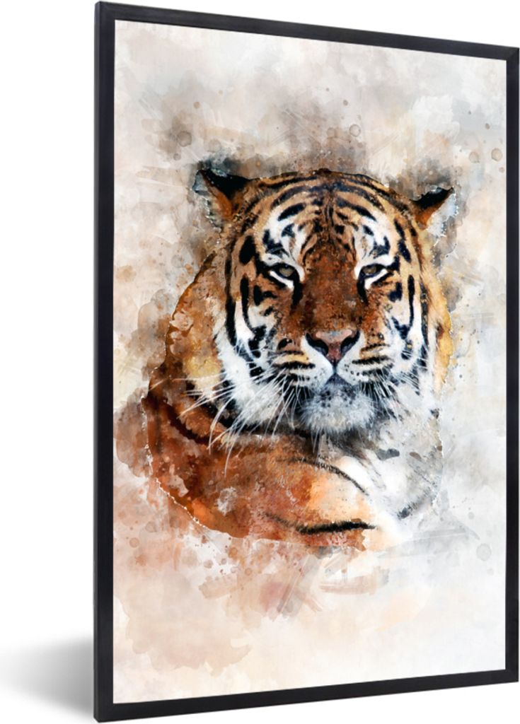 MuchoWow MuchoWow Gerahmtes Poster Tiger - Kopf - Nebel 60x90 cm - Poster mit zchwarzem Bilderrahmen - Kunst