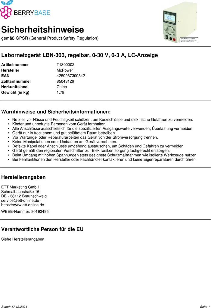 Alimentation de labo 30V 3A avec affichage LC précis McPower LBN-303 - 5