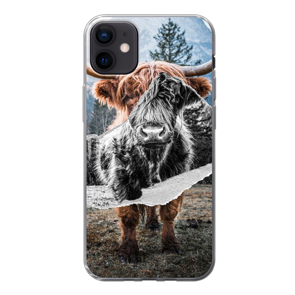 MuchoWow Handyhülle Schutzhülle Hülle für iPhone 12 mini Schottischer Highlander - Kuh - Tiere Silikon Softcase Handy Hülle - Bild
