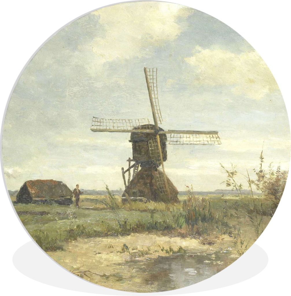 MuchoWow Rundes Wandbild - Runde Bilder Sonniger Tag': eine Mühle am Kanal - Gemälde von Paul Joseph Constantin Gabriel Ø 30 cm Kreis Wanddeko...