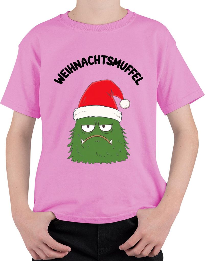 WEIHNACHTSMUFFEL Weihnachtsmonster Nikolausmütze sarkastisch Uni Kinder T-Shirt, Pink, 128