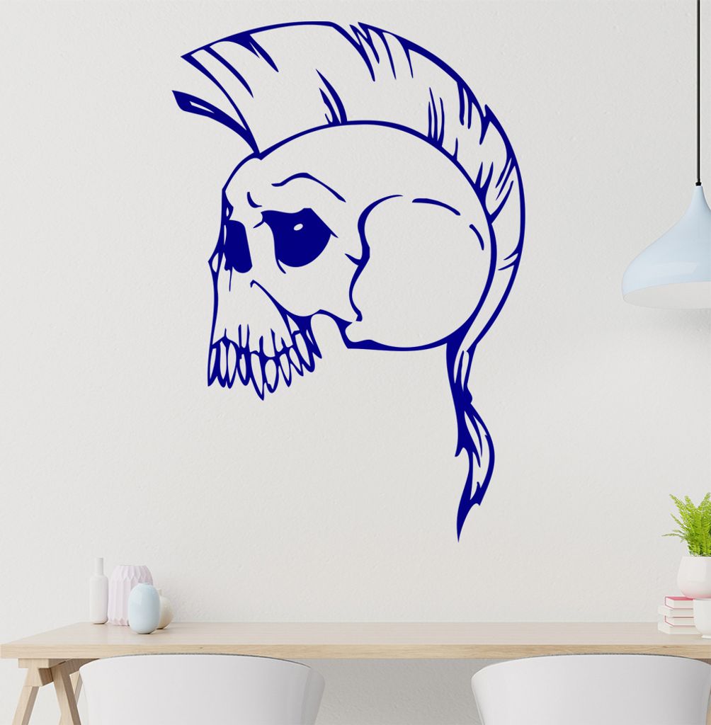 Punk Schädel Wandtattoo in 6 Größen - Wandaufkleber Wall Sticker - Dekoration, Küche, Wohnzimmer, Schlafzimmer, Badezimmer
