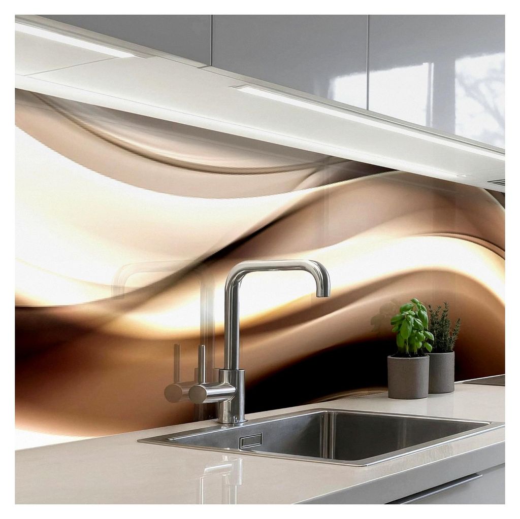 Spritzschutz für die Küche 60x350 cm Abwaschbar Selbstklebend Küchenwand Küchenfront Rückenwand Wandschutz Wellen - Warmes Beige - Abstrakt