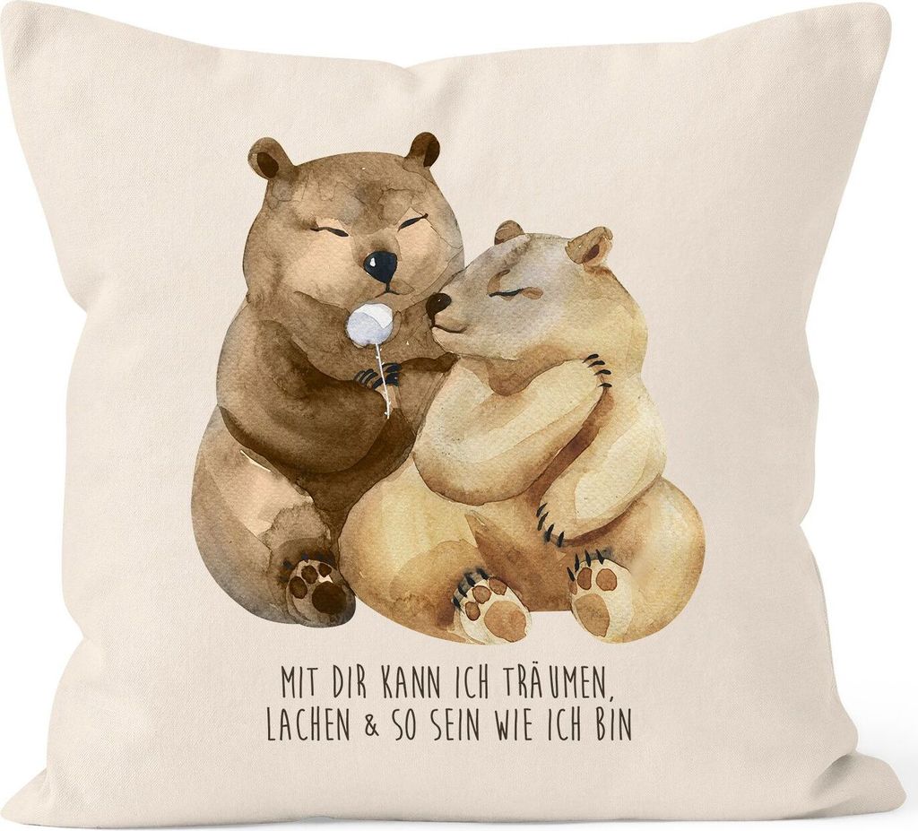 Kissen-Bezug Liebe Spruch mit dir kann ich träumen, lachen... Spruch Liebesspruch verliebte Bären Kissen-Hülle Deko-Kissen Baumwolle MoonWorks ...
