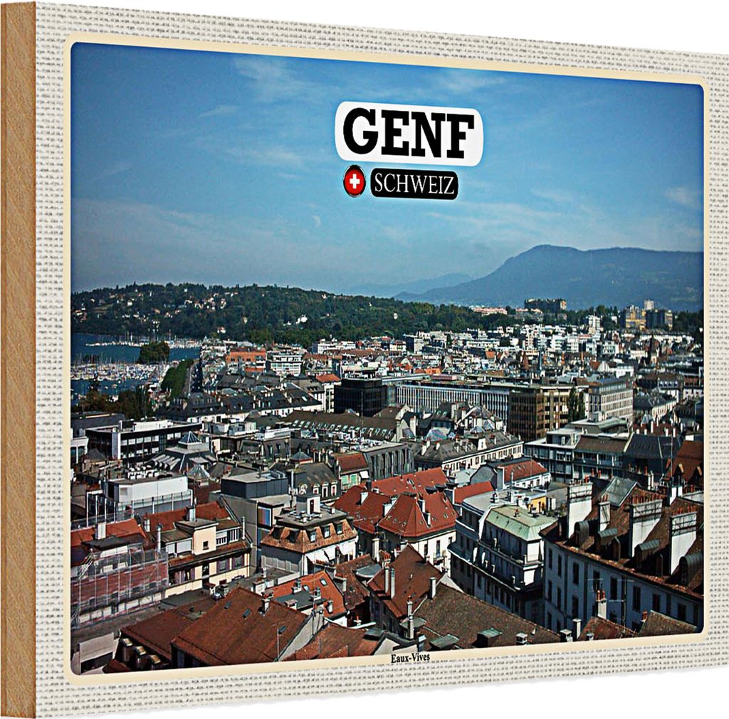 Holzschild Reise Schweiz Genf Eaux-Vives 30x20cm