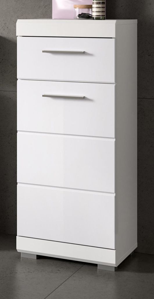 Badezimmer Kommode "Shawn" in weiß Hochglanz Badschrank 37 x 88 cm