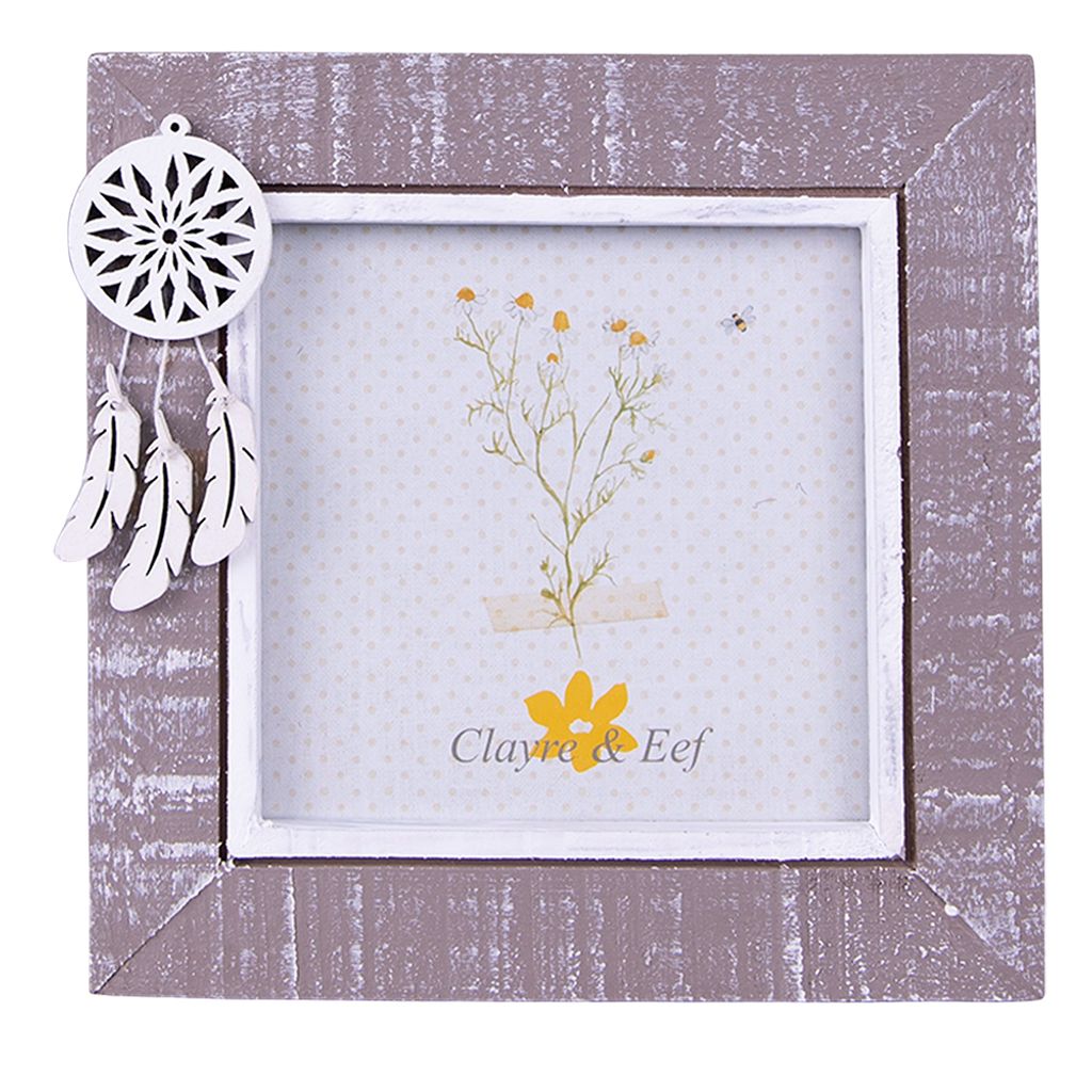 Clayre & Eef Bilderrahmen 10x10 cm Grau Weiß Holz Traumfänger