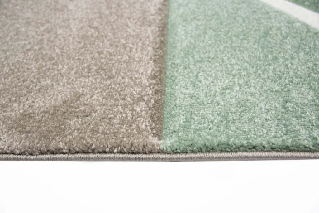 Grand tapis de passage moderne à carreaux pastels vert et crème 80x300 - 3