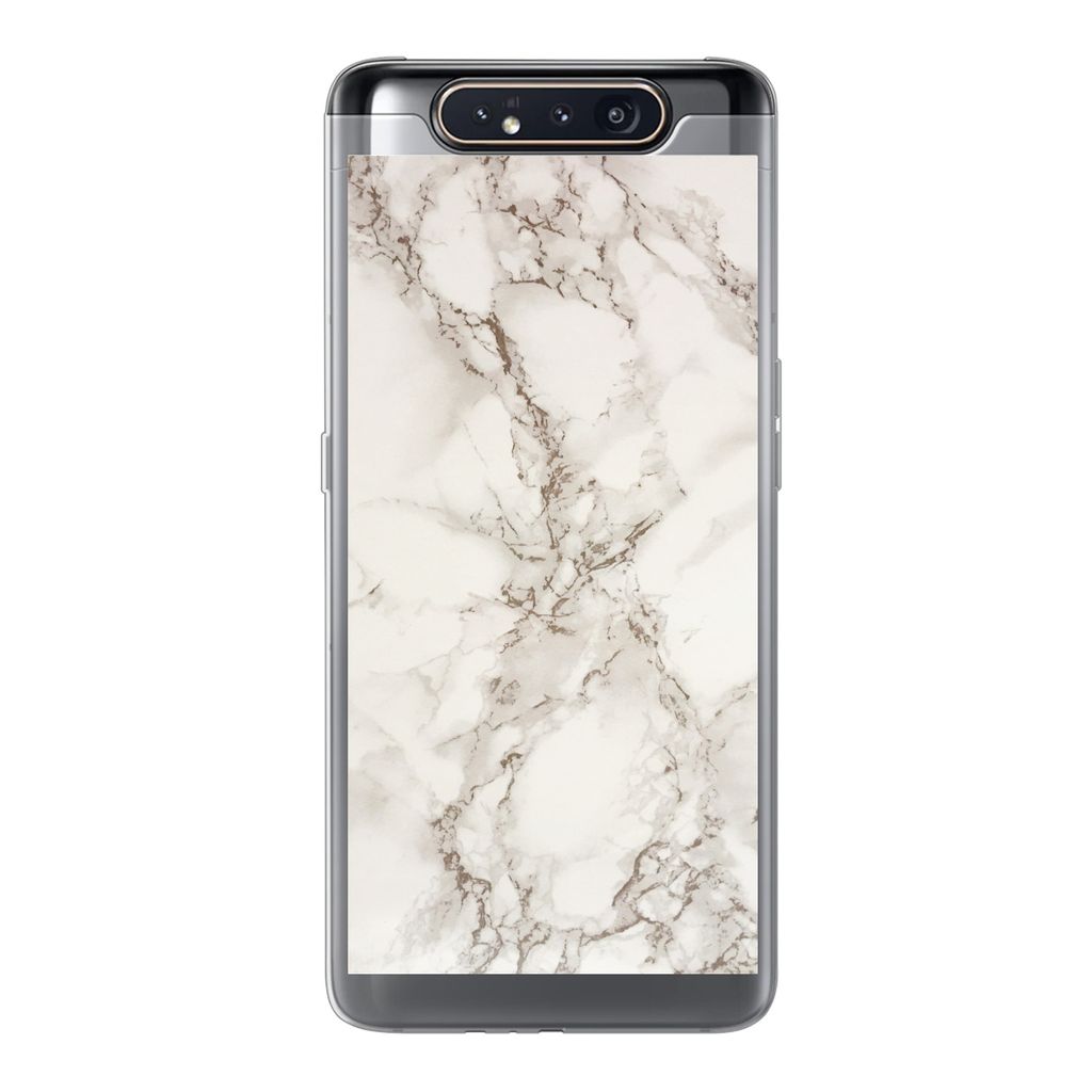 MuchoWow Handyhülle Schutzhülle Hülle für Samsung Galaxy A80 Marmor - Grau - Weiß Silikon Softcase Handy Hülle - Schutzdeckel