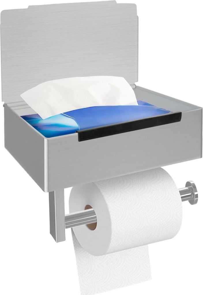 Toilettenpapierhalter mit Feuchttücherbox Klopapierhalter Klorollenhalter Edelstahl Halterung Rollenhalter für Toilette Badezimmer
