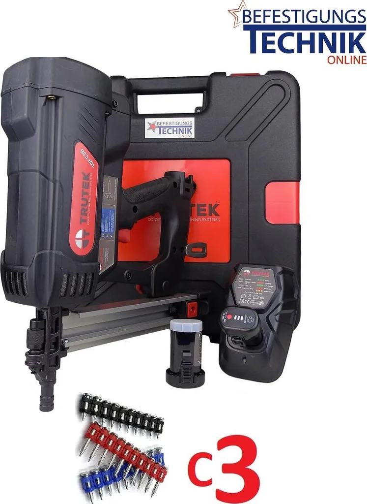 Trutek Cloueur à Béton à Gaz TGT-C38 avec 2 Batteries pour Clous C3