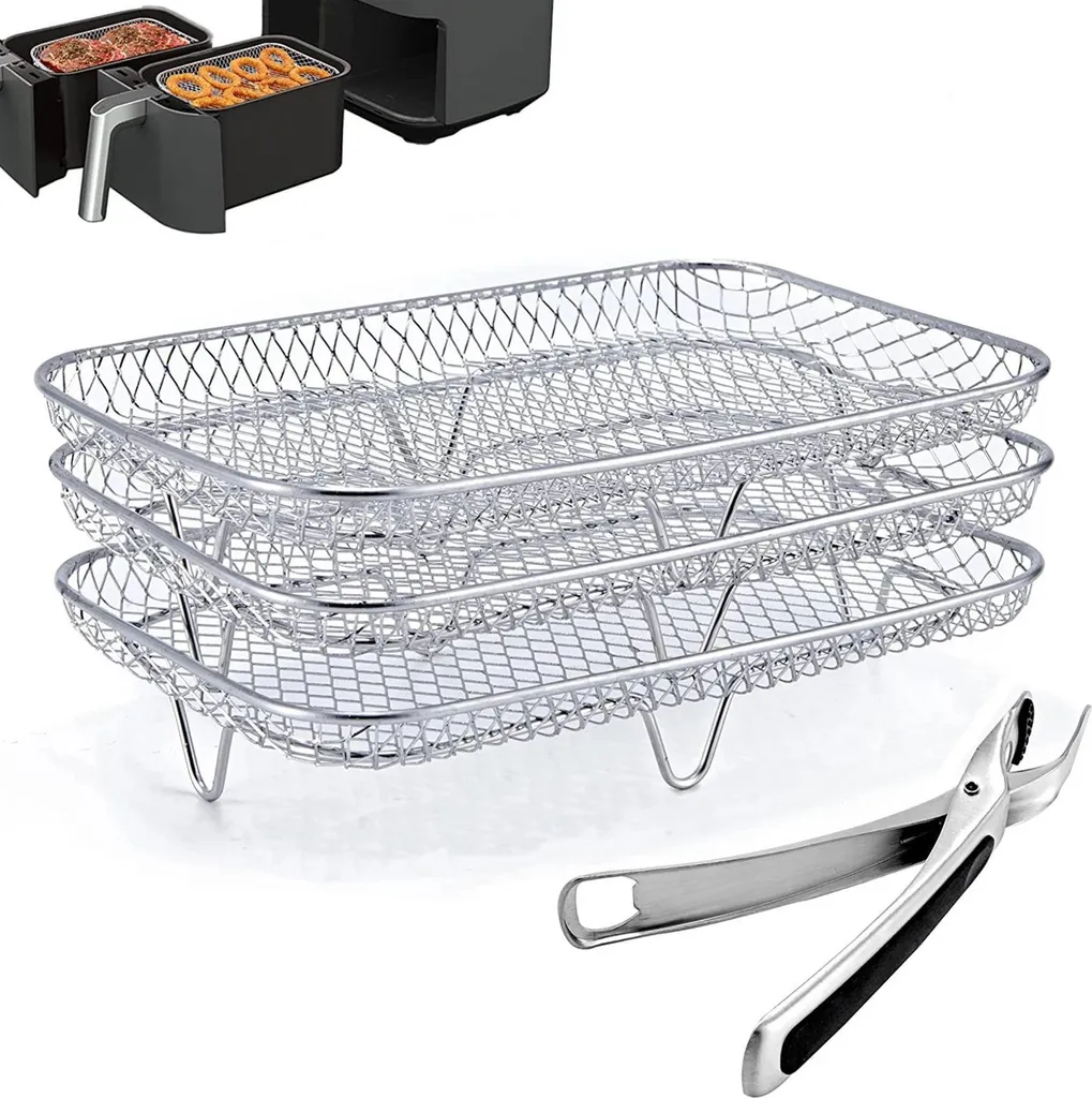 Grille de séchage rectangulaire 3 niveaux pour Air Fryer avec clip vert