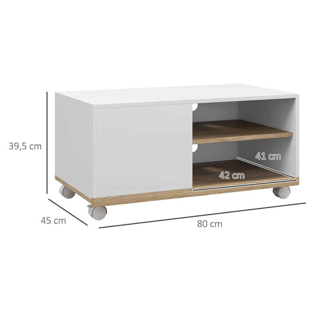 Meuble TV Scandinave à Roulettes - Support Vidéo avec 2 Passe-câbles - 5