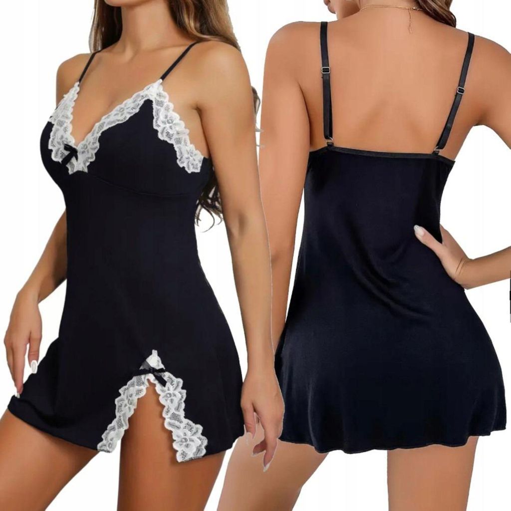 Satin-Nachthemd - Damenpyjama - Spitze, Weiß - Bequem - Produktbild 