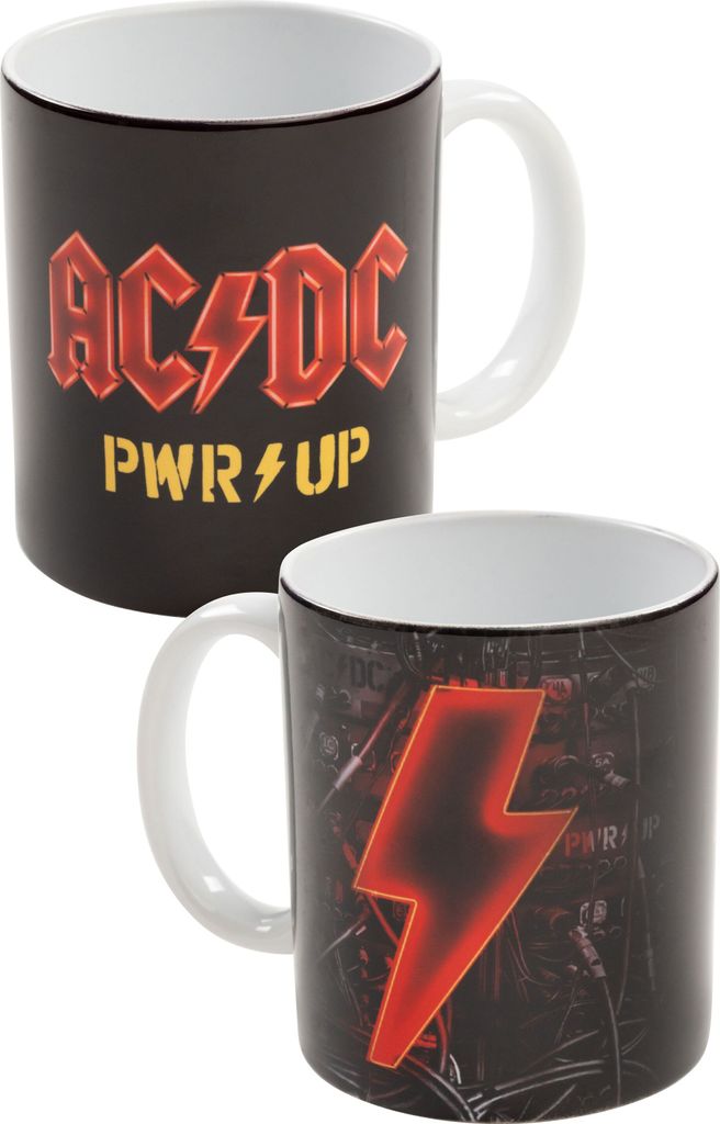 AC/DC Tasse - PWR/UP AC DC Kaffeetasse Becher Kaffeebecher aus Keramik Schwarz 320 ml