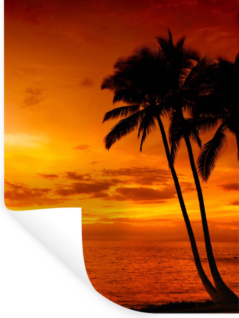 MuchoWow Wandtattoo Wandsticker Wandaufkleber Palme - Sonnenuntergang - Tropisch - Orange - Meer 90x120 cm Selbstklebend und Repositionierbar - F...