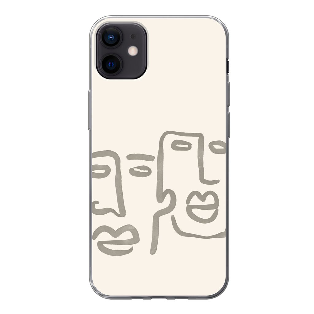 MuchoWow Handyhülle Schutzhülle Hülle für iPhone 12 mini Gesicht - Abstrakt - Strichzeichnung Silikon Softcase Handy Hülle - Bild
