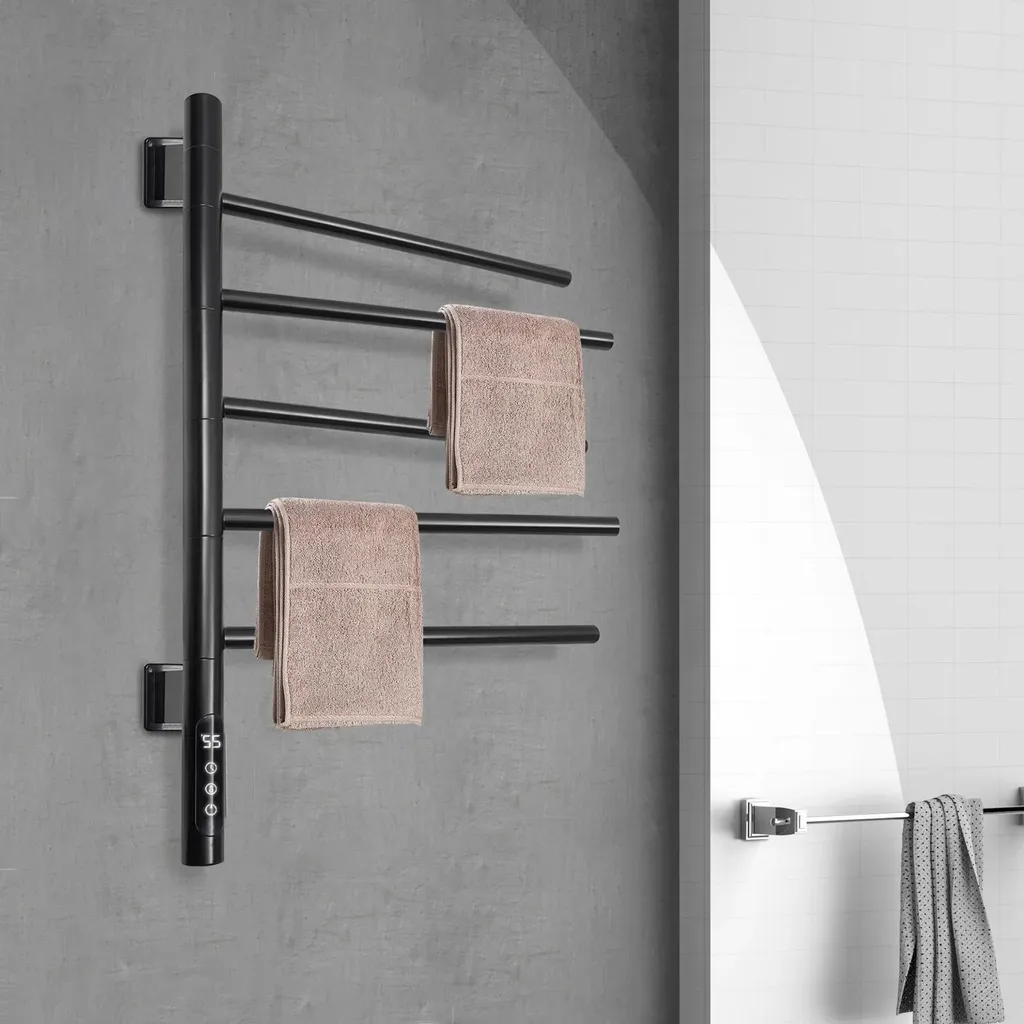 Chauffe-serviettes mural noir pivotant pour un séchage rapide et doux - 2