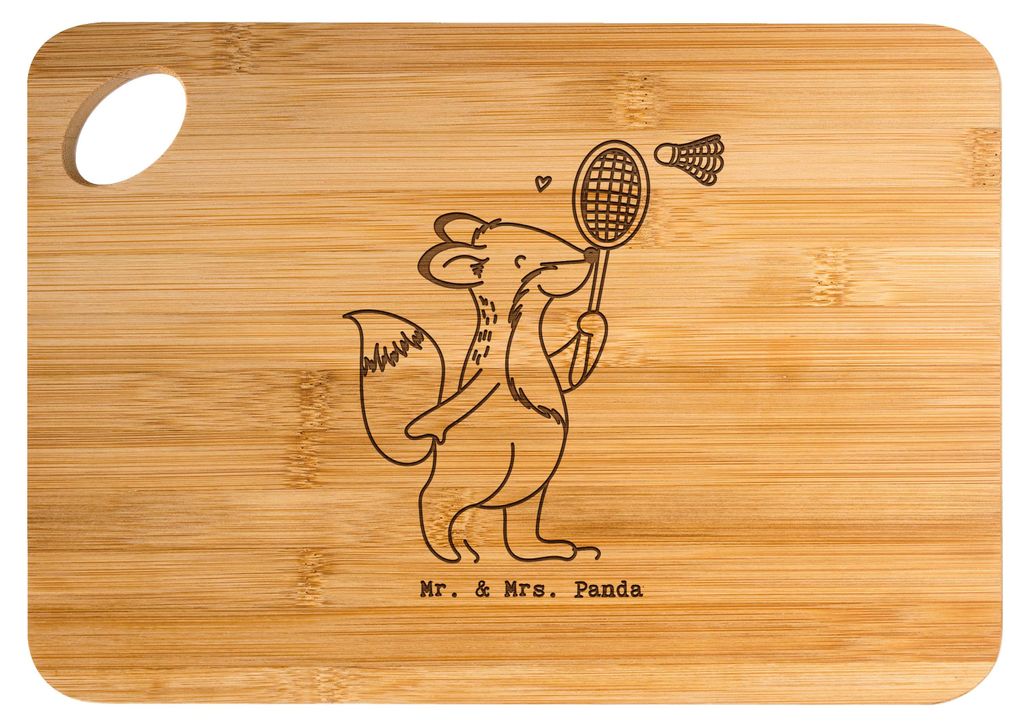 Mr. & Mrs. Panda Schneidebrett Fuchs Federball spielen - Transparent - Geschenk, Küchenbrett, Brett, Badminton, Holzbrett, Frühstücksbrettchen, ...