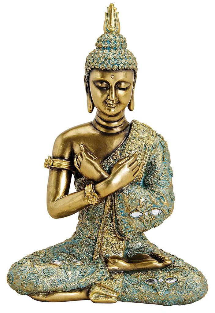 Buddha-Statue - gold/grun - Garten- und Heimdekoration - 33 cm - fur drinnen und drausen - sitzende