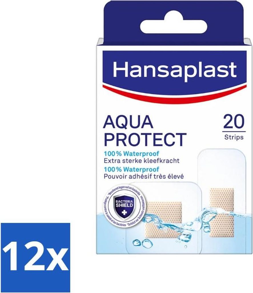 Hansaplast - Aqua Protect Pflaster - Wasserfeste Wundpflaster - Wasserfest - Wundpflege - 20 Pflaster - Vorteilspack - 12 Stücke