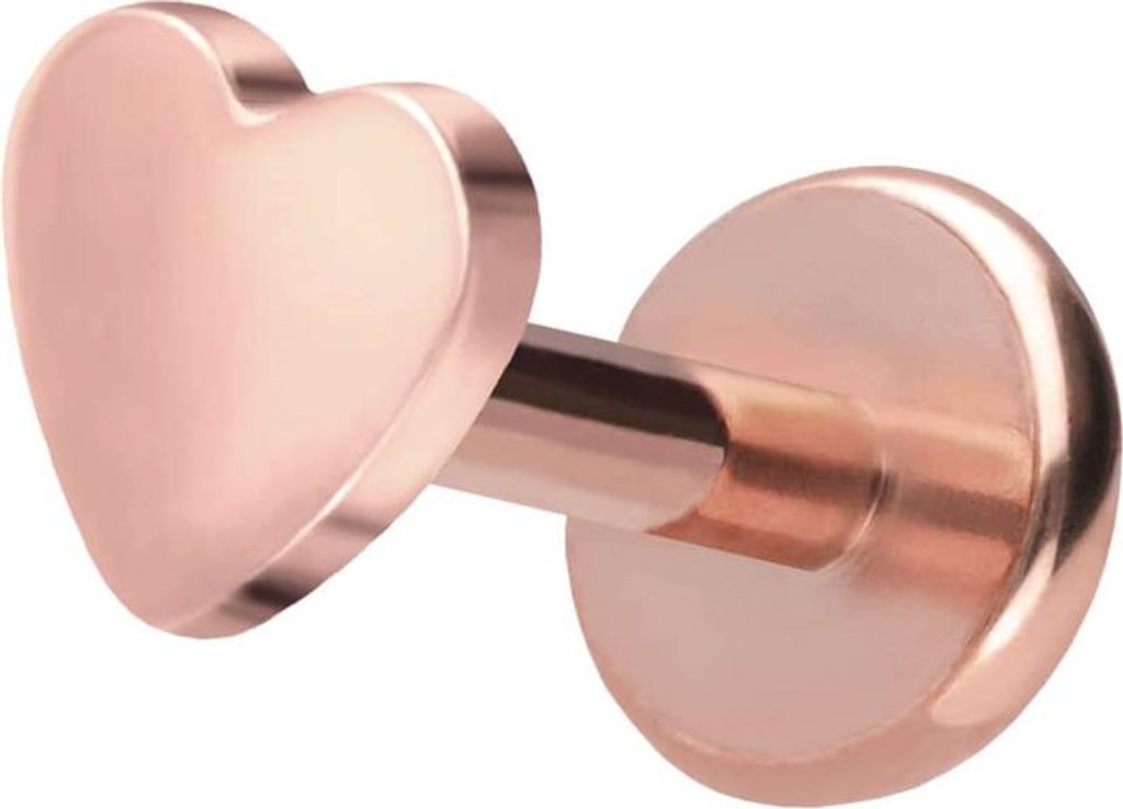 Ohrpiercing, Nasenpiercing Titan Labret mit Push Fit HERZ RoséGold Stablänge: 6mm | Stabstärke: 1mm