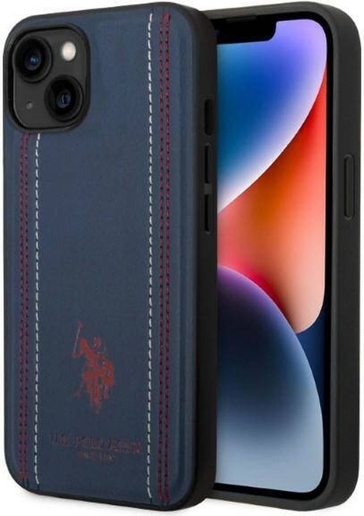 U.S. Polo PolyurethanLeather Stitched Lines Case für iPhone 14 Plus Navy