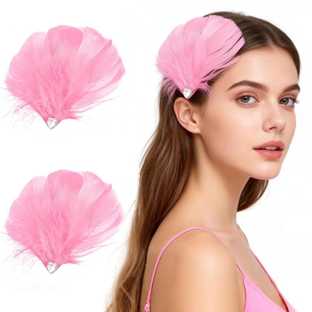 Accessoire cheveux rose pour mariage et Halloween plumes strass cœur