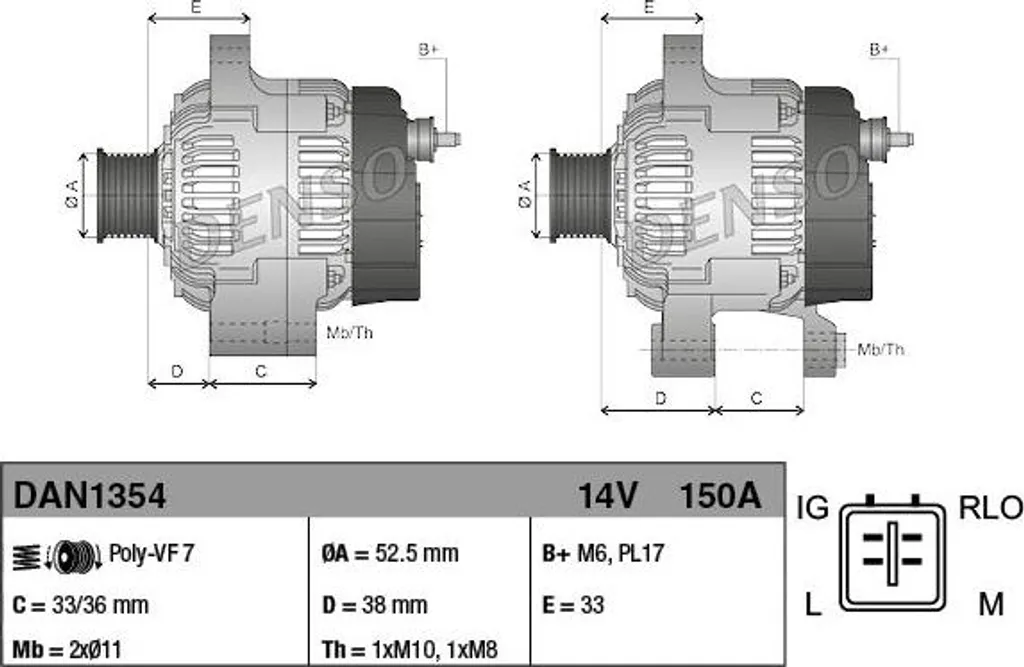 Alternateur 2706031050 DENSO DAN1354 Robuste avec Régulation Stable