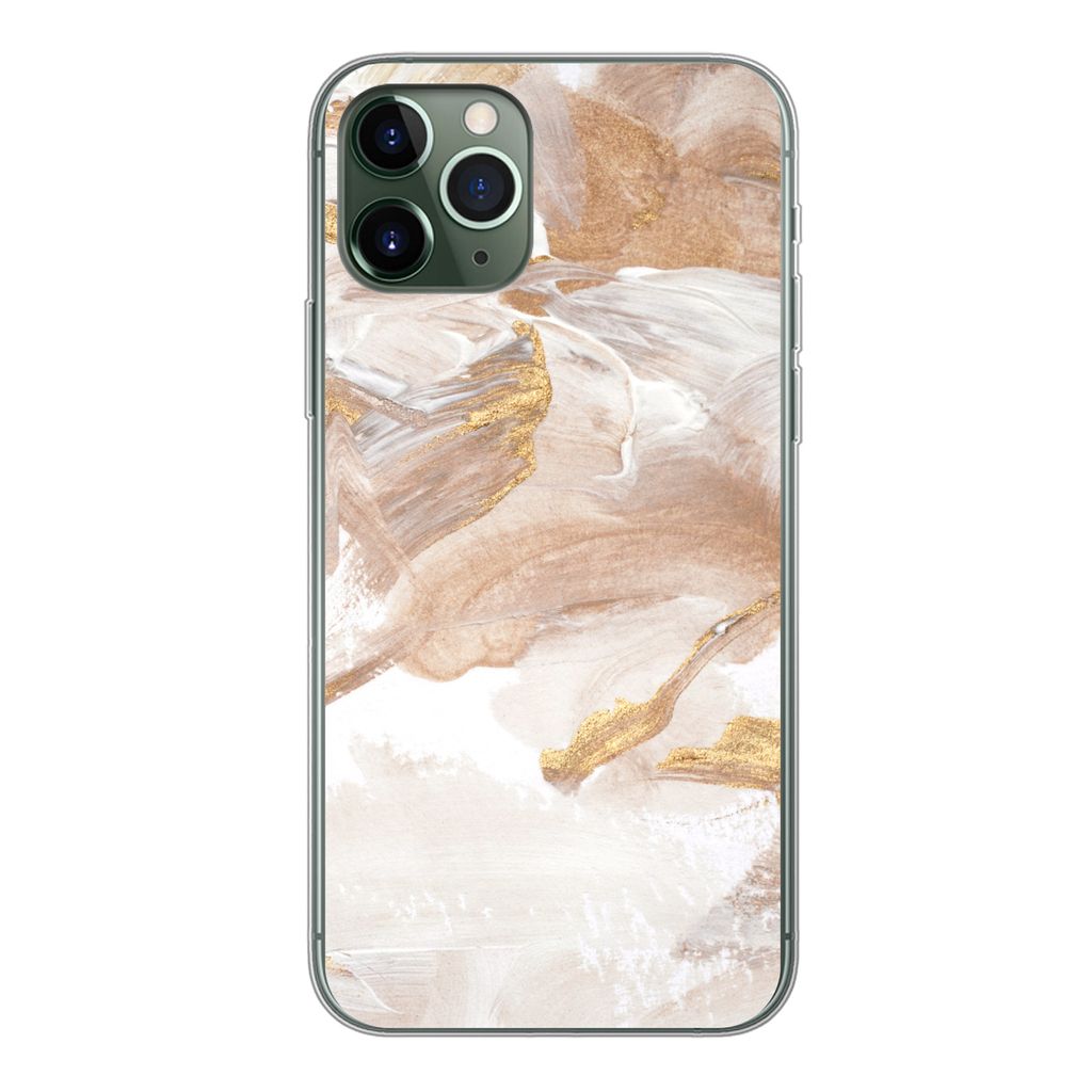MuchoWow Handyhülle Schutzhülle Hülle für iPhone 11 Pro Wasserfarbe - Gold - Braun Silikon Softcase Handy Hülle - Handy