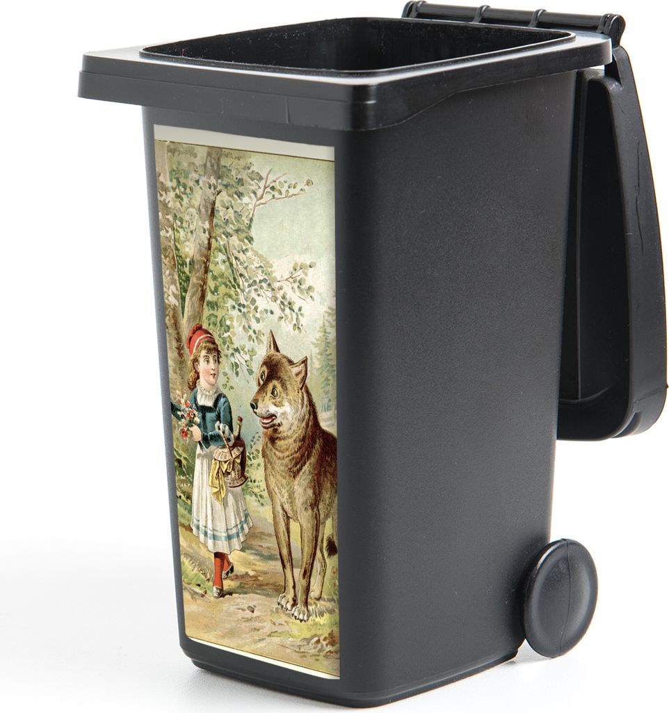 MuchoWow Mülltonnenaufkleber Wolf - Rotkäppchen - Wald 38x80 cm - Behälteraufkleber - Mülleimer-Aufkleber - Container-Aufkleber