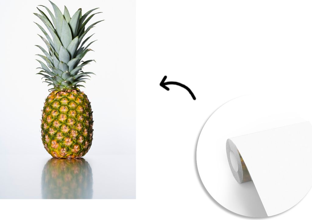 MuchoWow Fototapete für Wohnzimmer oder Schlafzimmer Wandtapete Vinyl Motivtapete Ananas - Reflexion - Weiß - 190x280 cm - Küche