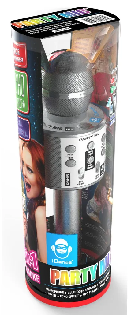 iDance PARTY MIC Argent - Microphone Karaoké Bluetooth Sans Fil 20W