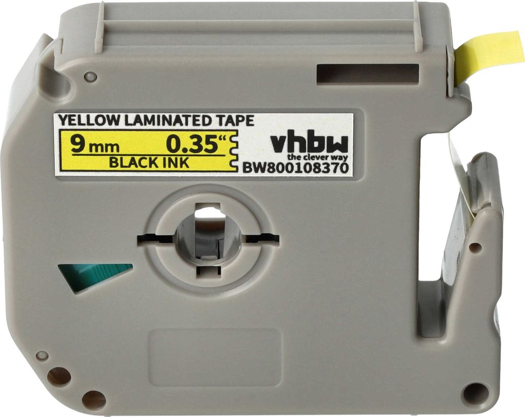 vhbw Schriftband-Kassette kompatibel mit Brother PT PT-100, PT-65SB, PT-65, PT-55S, PT-55BM, BB4, PT-110 Etiketten-Drucker 8m x 9mm Schwarz auf Gelb
