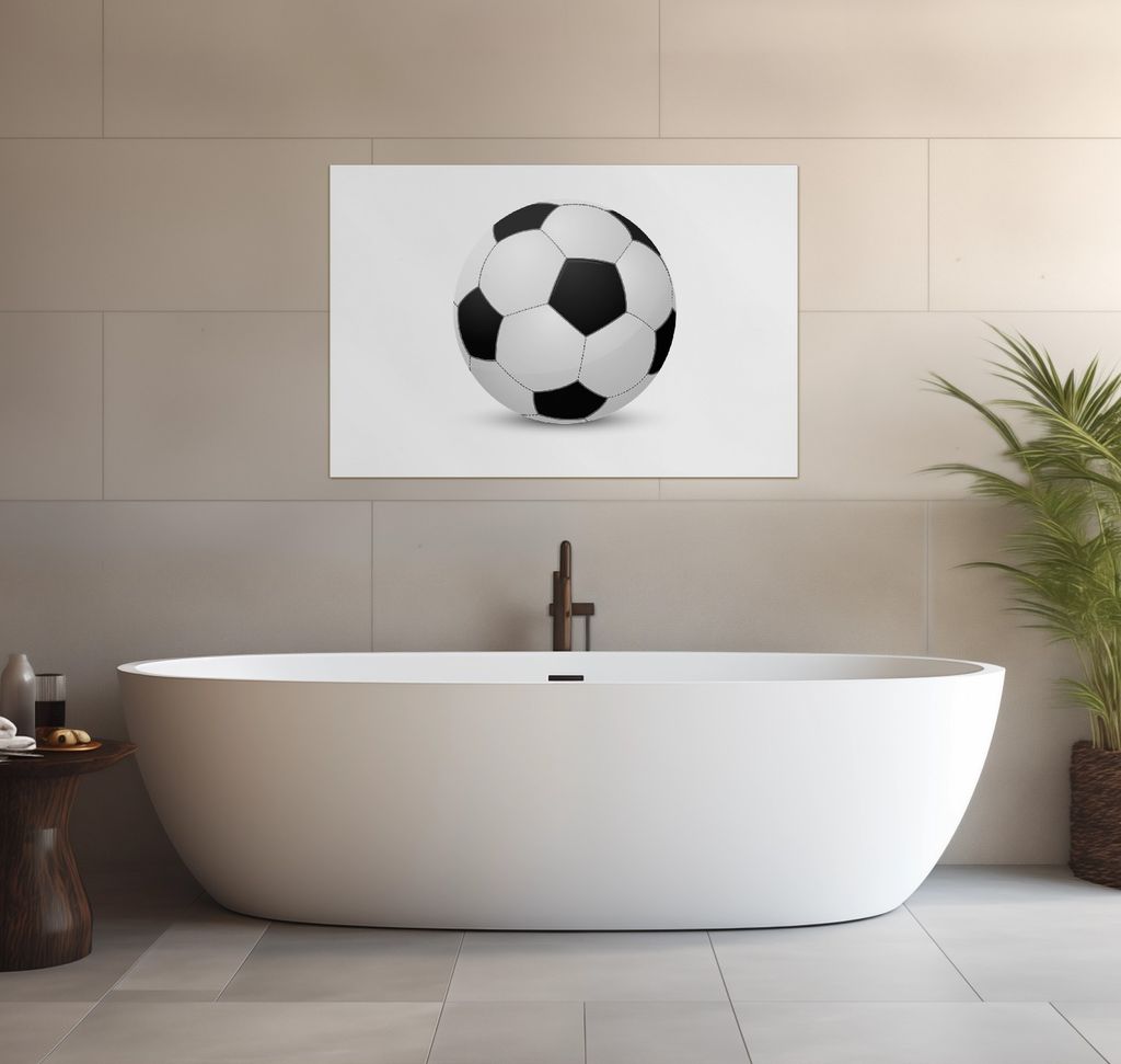 Wallario wasserfestes Poster selbstklebend 91,50 x 61 cm, Fußball klassisch vor weißem Hintergrund, Badezimmerposter Spritzschutz mit Hochglanzob...