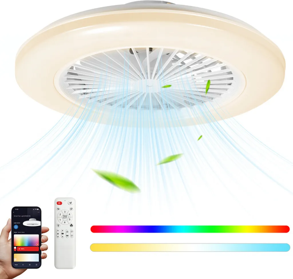 Aopunly Ventilatore Silenzioso per Bambini con Luce RGB e Telecomando