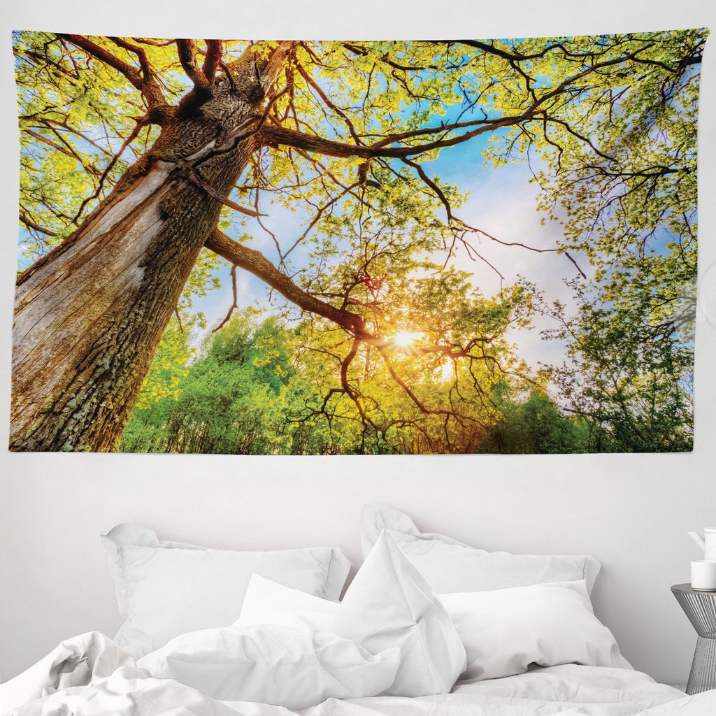 ABAKUHAUS Landschaft Wandteppich, Vibrant Sommer-Himmel aus Weiches Mikrofaser Stoff Waschbar ohne Verblassen Digitaldruck, 230 x 140 cm, Grün Braun