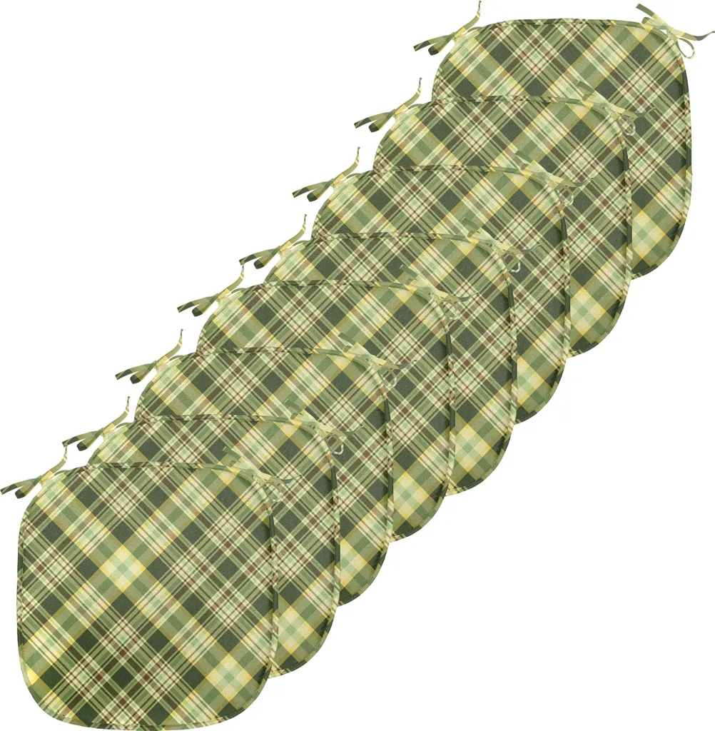 Coussins de Chaise Imperméables 40 cm Tartan Diagonal Vert Lot de 8 Pièces