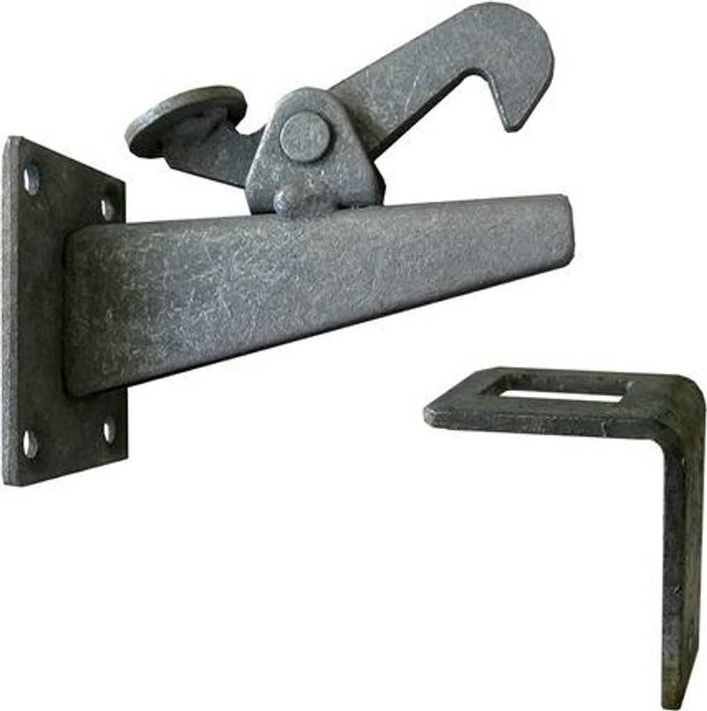 Torfeststeller Wand 100 / 65 x 50 x 6 mm - Feuerverzinkter Stahl - Inkl. Feststellwinkel - Zum Schrauben