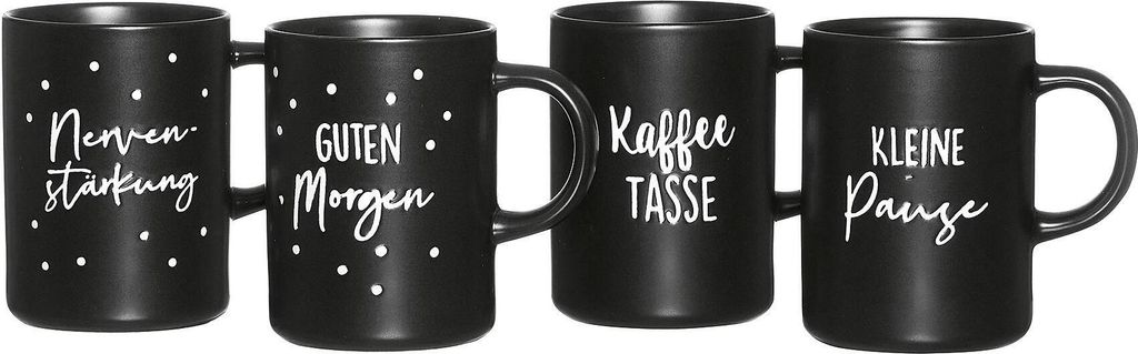 Ritzenhoff & Breker Kaffeebecher "SVART", 390 ml aus Porzellan, spülmaschinengeeignet, Farbe: schwarz, - 4 Stück (420852)