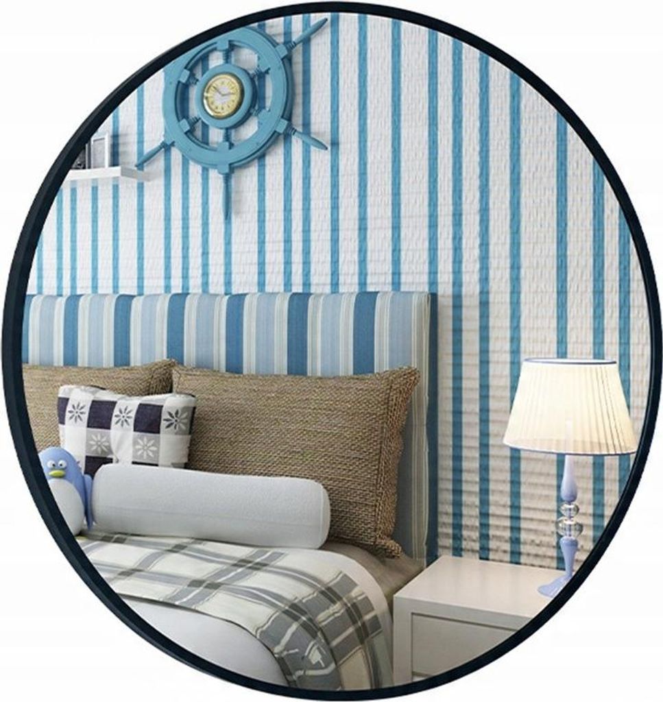 Großes rundes Industrielles Spiegel für Badezimmer, Wohnzimmer und Schlafzimmer, schwarz, 80 cm, XXL