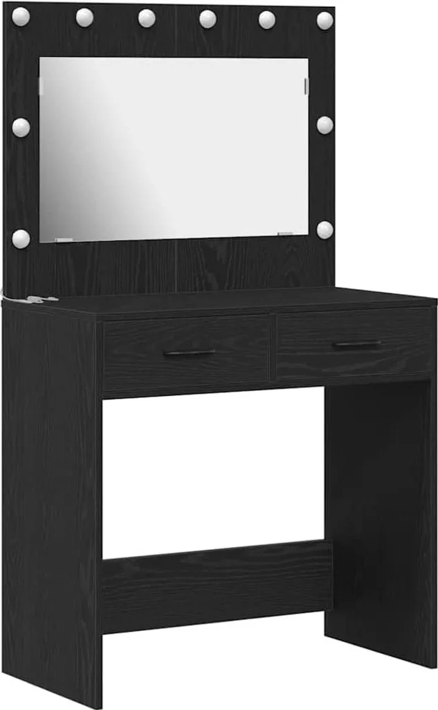 Toeletta Moderna vidaXL Rovere Nero con Specchio e Cassetto 78,5 cm