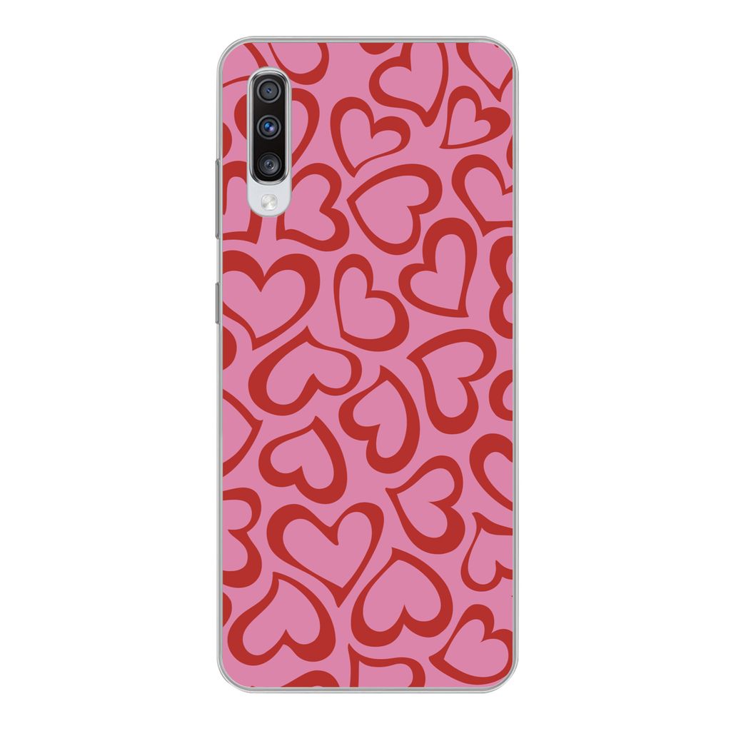 MuchoWow Handyhülle Schutzhülle Hülle für Samsung Galaxy A70 Eine Illustration der Tapete mit roten Herzen Silikon Softcase Handy Hülle - Sc...