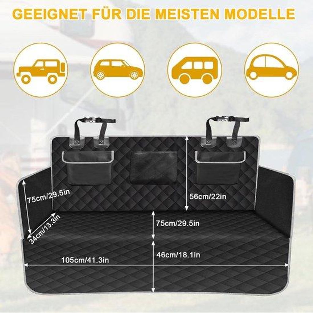 Wasserdichter und kratzerfester Hundedecke - Ideal für den Kofferraum - Mit Seitenabschirmung und Sichtfenster