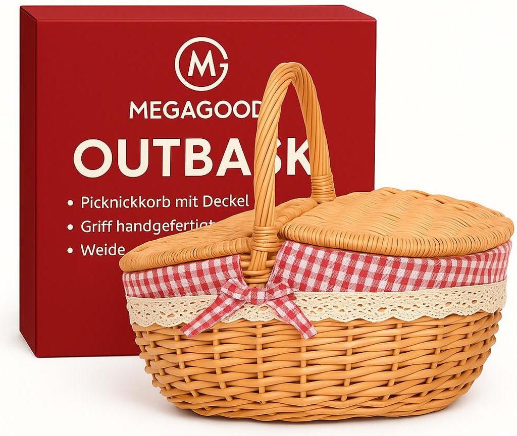 Picknickkorb mit Deckel Griff handgefertigt Weide Outdoor Körbchen DE.