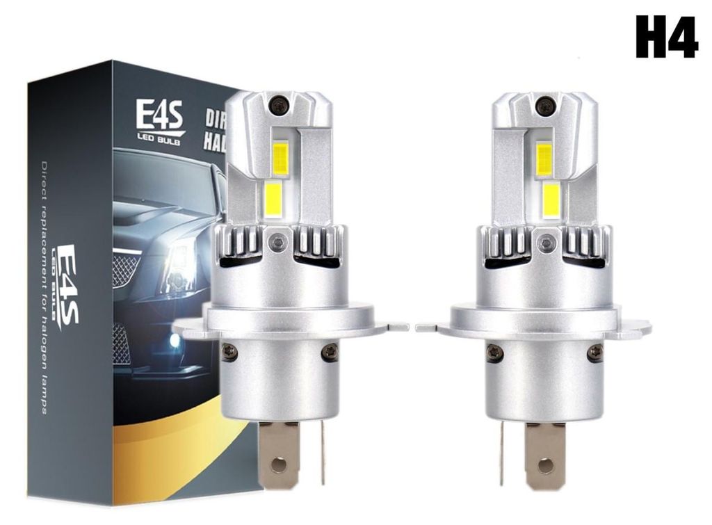 Set mit 2 Stück kompakte Mini-LED-Diodenlampen E4P H4 X4, 12V 50W 15000 lm, CAN-Bus — für Auto, Motorrad und Traktor