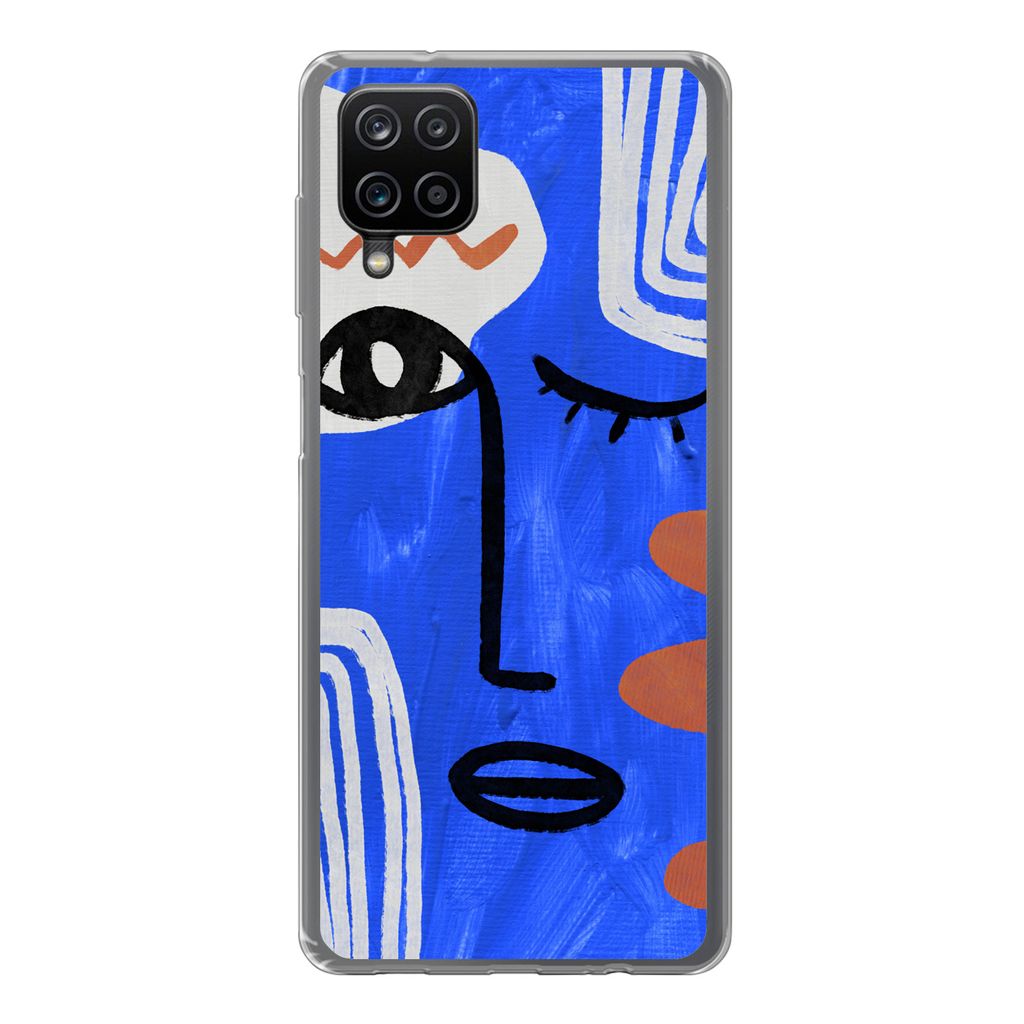 MuchoWow Handyhülle Schutzhülle Hülle für Samsung Galaxy A12 Gesicht - Blau - Abstrakt Silikon Softcase Handy Hülle - Bild