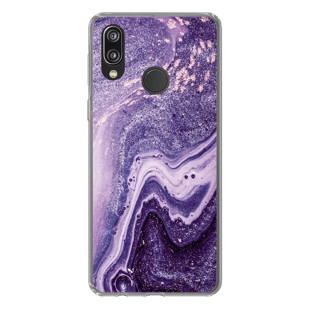 MuchoWow Handyhülle Schutzhülle Hülle für Huawei P20 Lite (2020) Naturstein - Glitzer - Luxus Silikon Softcase Handy Hülle - Kartenhalter