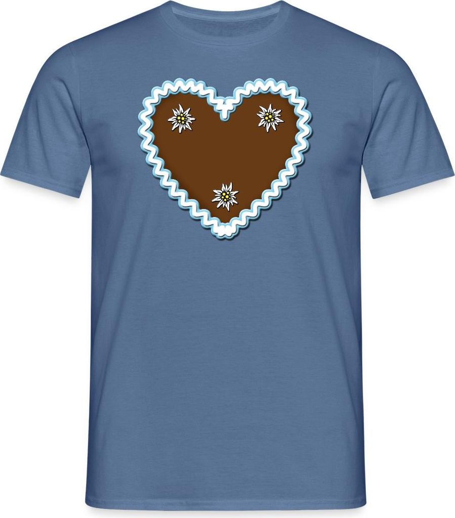 Spreadshirt Lebkuchenherz Design Mit Edelweiß Bayern Männer T-Shirt, M, Taubenblau